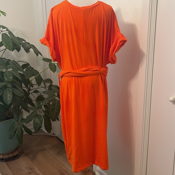 Eloquii orange cotton dress with cross over tie - Picture 2 of 3